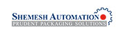 לוגו של חברת Shemesh Automation עם הכיתוב Prudent Packaging Solutions וגלגל שיניים כחול.